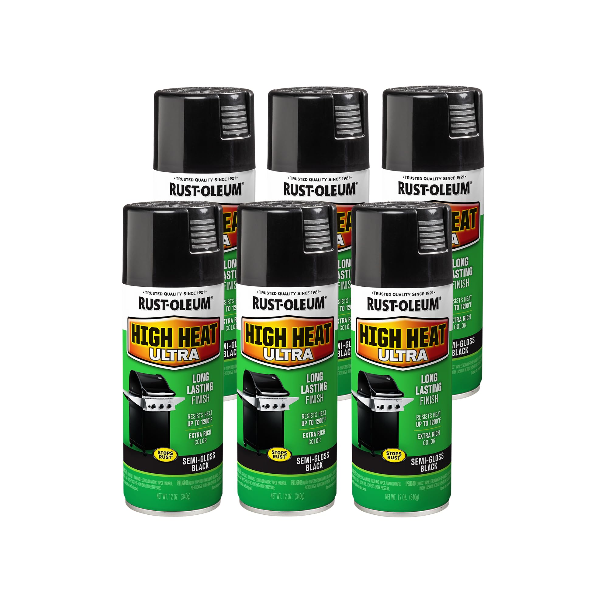 Rust-Oleum 241169-6PK High Heat Ultra Spray Paint, 12 oz, Black, 6